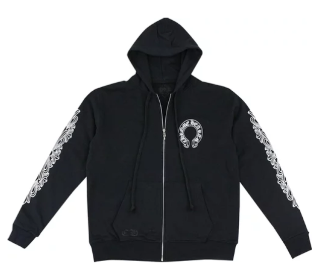 Men's Chrome Hearts Black/White Horseshoe Floral Cross Zip Up Hoodie