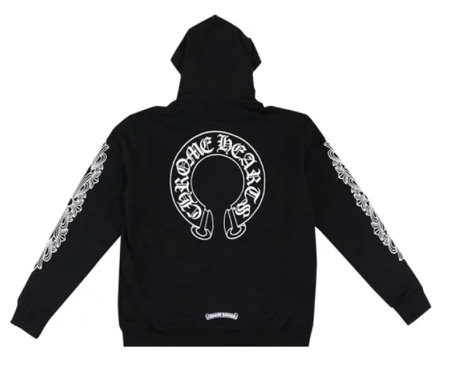Men's Chrome Hearts Black/White Horseshoe Floral Cross Zip Up Hoodie