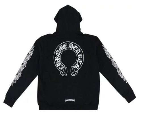 Men's Chrome Hearts Black/White Horseshoe Floral Cross Zip Up Hoodie