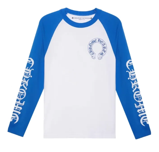 Men's Chrome Hearts Horseshoe Baseball Shirt White/Black/Blue