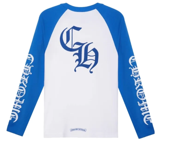 Men's Chrome Hearts Horseshoe Baseball Shirt White/Black/Blue